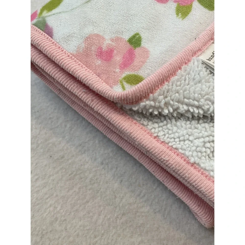 Bundles Baby Place Blanket Pink Floral Rose Sherpa White 30x38
